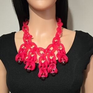 J. Crew Hot Pink Acrylic Links Necklace